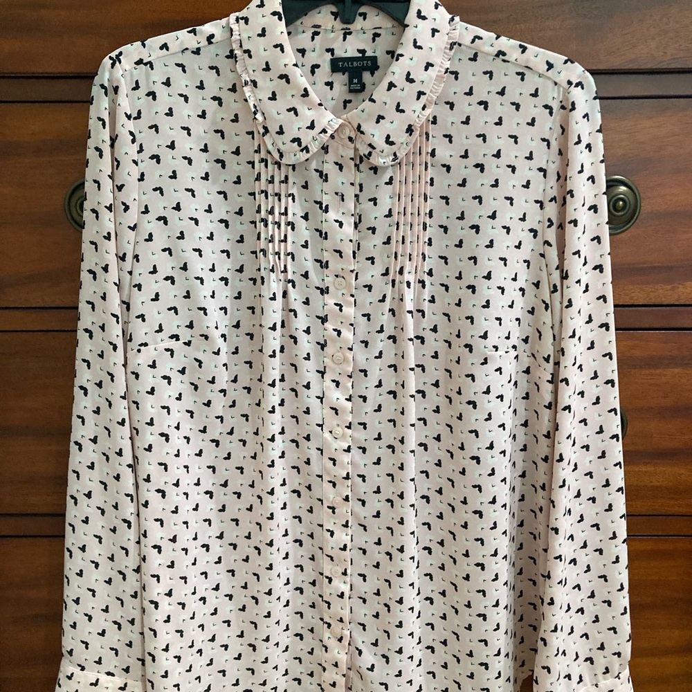 Talbots pink & black long sleeve blouse